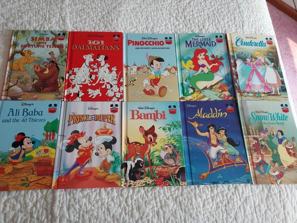 Wonderful World Of Reading Disney Lot Of 10 Books Bambi Aladdin Pinocchio Mermid